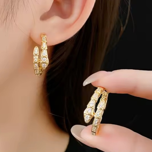 Serpentine Gold  Hoop Earrings - Picture 6 of 8